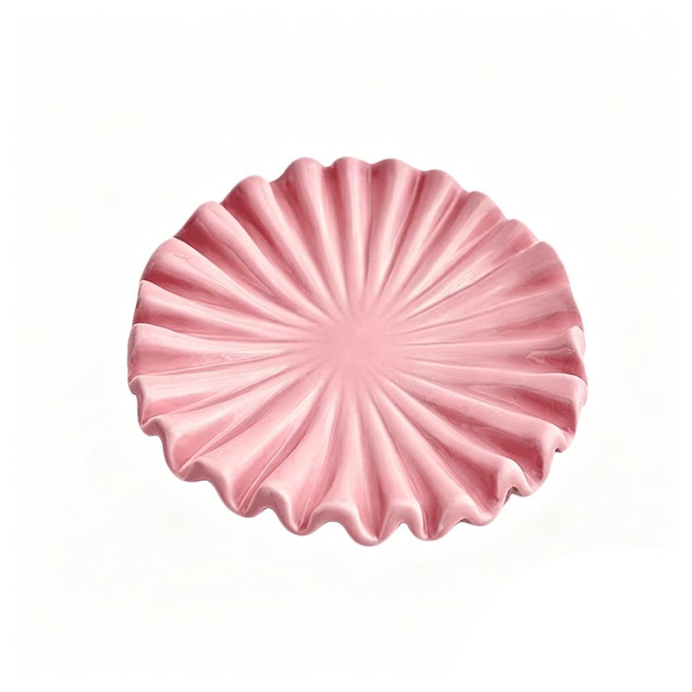 Resin Material Jewelry Tray Scalloped Design Pink White Floral Decorative Tray Irregular Solid Color Ruffle Design розовый