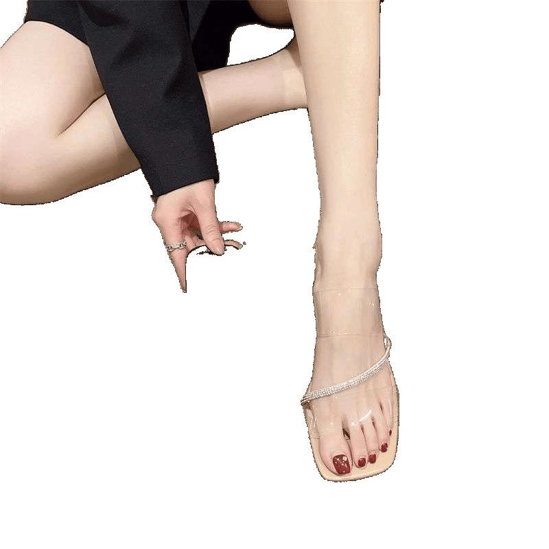 Sandals Women's 2025 New Summer Niche Design Sense with Thick Heels and Cool Slippers, Wearing Crystal Transparent High Heels