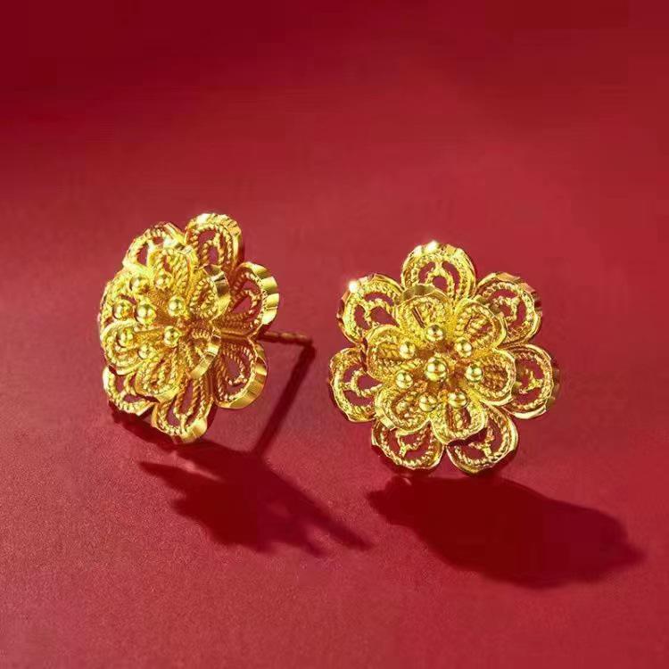 24K Gold-Plated Gold Stamen Flower Stud Earrings for Women – Elegant, Simple, Perfect Birthday Gift