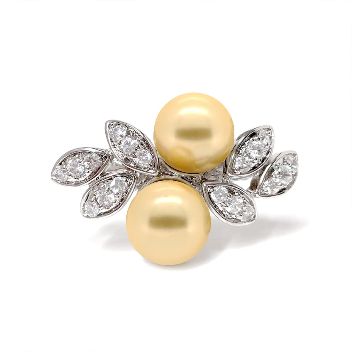

LAVINA Double Pearl Brooch Silver Tone Rhodium Plated Women s (Gold Pearl)