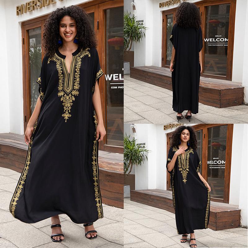 "European & American Embroidered Cotton Maxi Skirt: Women's Beach Sun Protection Robe"