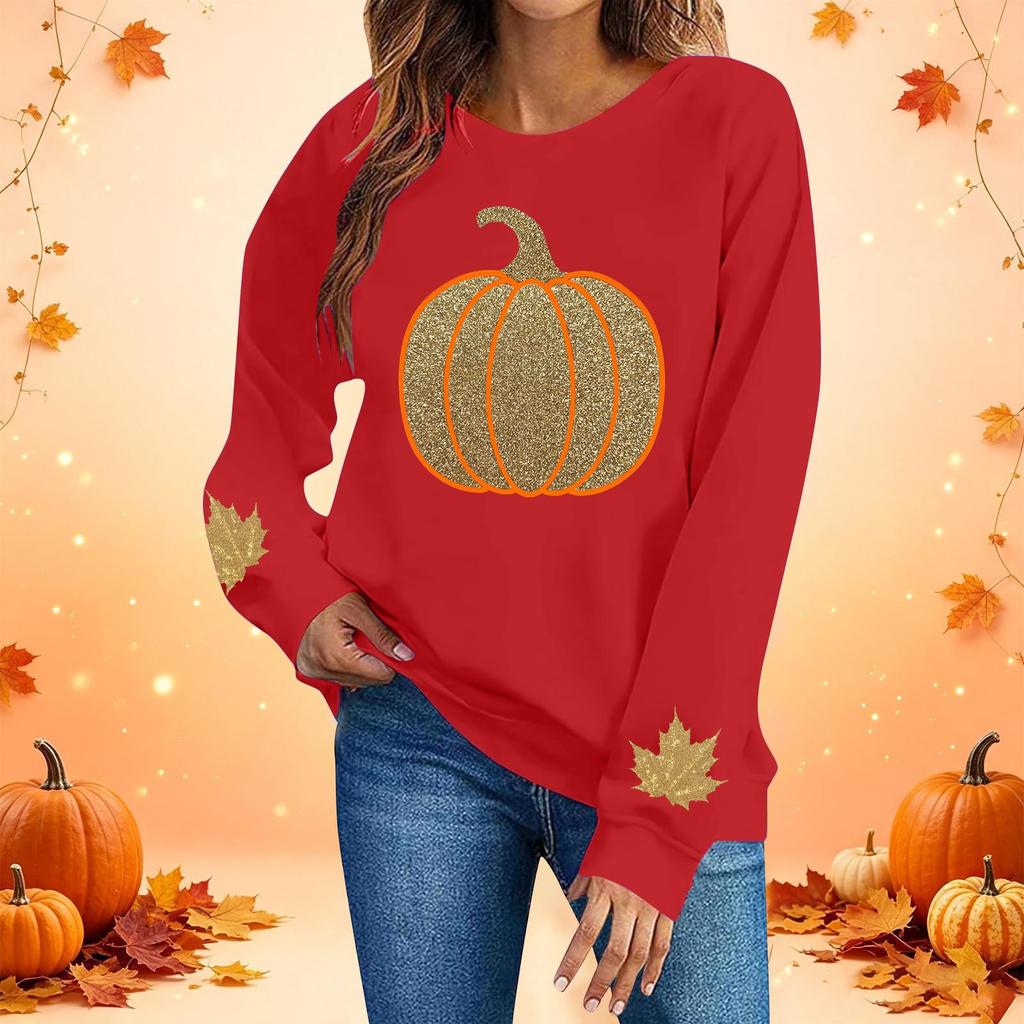 Women's Casual Halloween Print Neck Pullover Sweatshirt