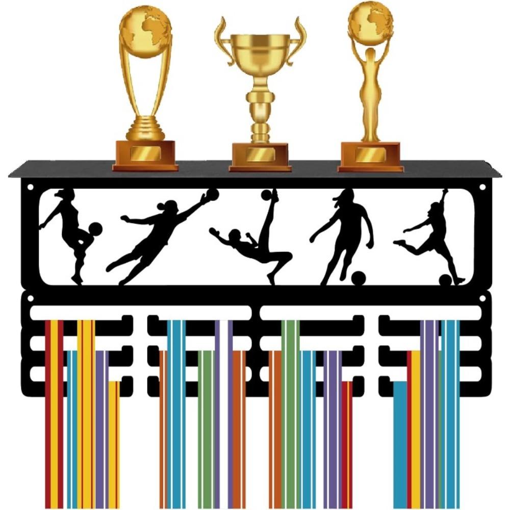 

15.7x7.9 Inch Wall Mounted Archery Medal Hanger with Display Shelf 4 Row Trophy Rack Holds Over 70 Awards for Gymnastics Soccer Running Swimming