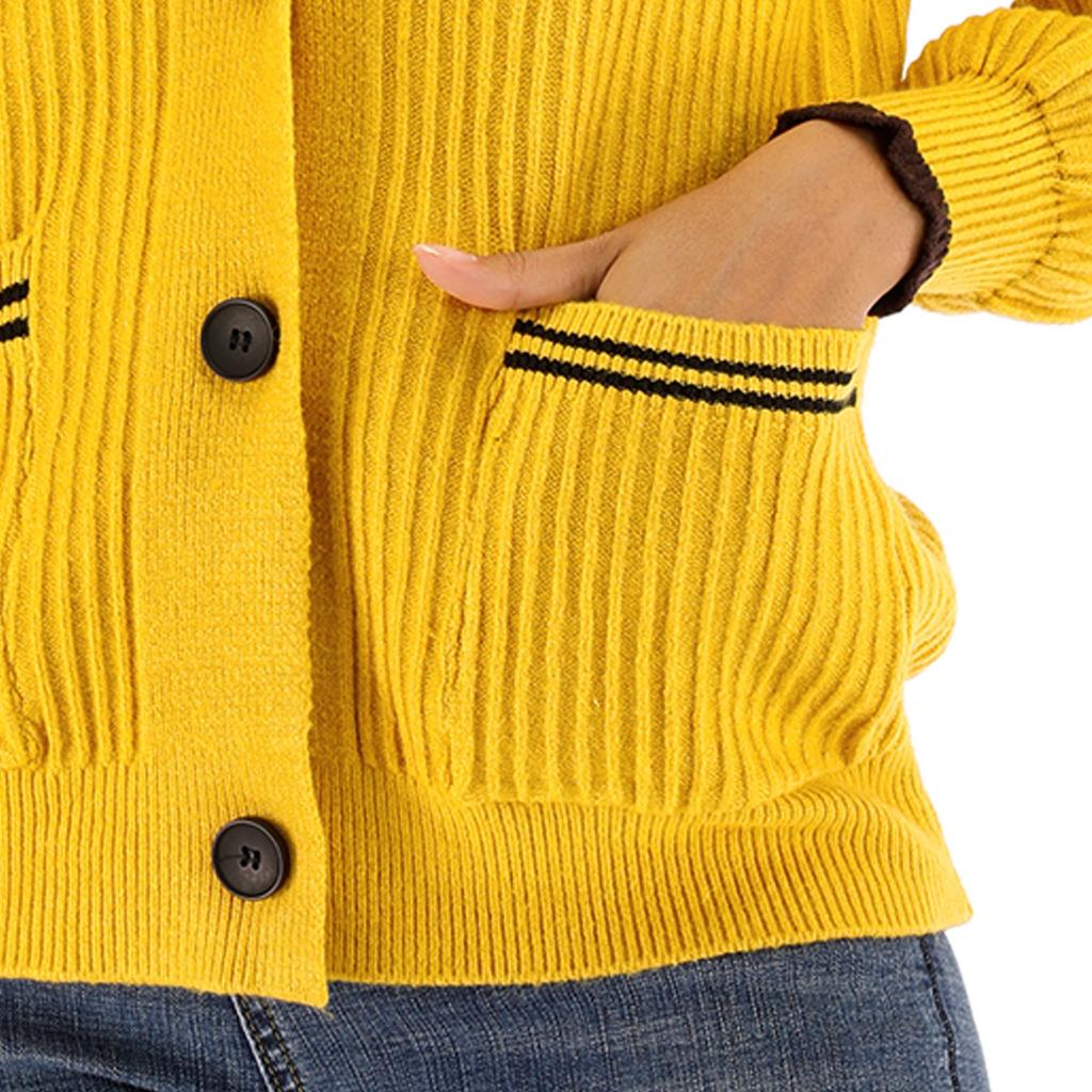 Autumn and Winter Women's V-neck Woven Single-breasted Pocket Long-sleeved Casual Jumper