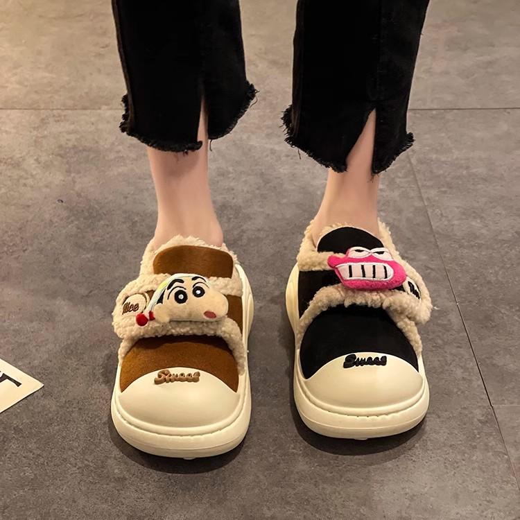 Cute Crayon Xiaoxin Cartoon Mao Mao Shoes Women's 2025 Winter New Outside Wear Student Dormitory Comfortable and Warm Baotou Drag