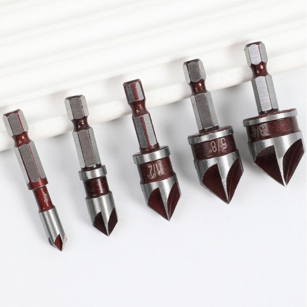 

Hex Shank Chamfer Drill Bit Hole Opener Chamfering Tool Drill Bit Set Carpentry Power Tool 5pcs