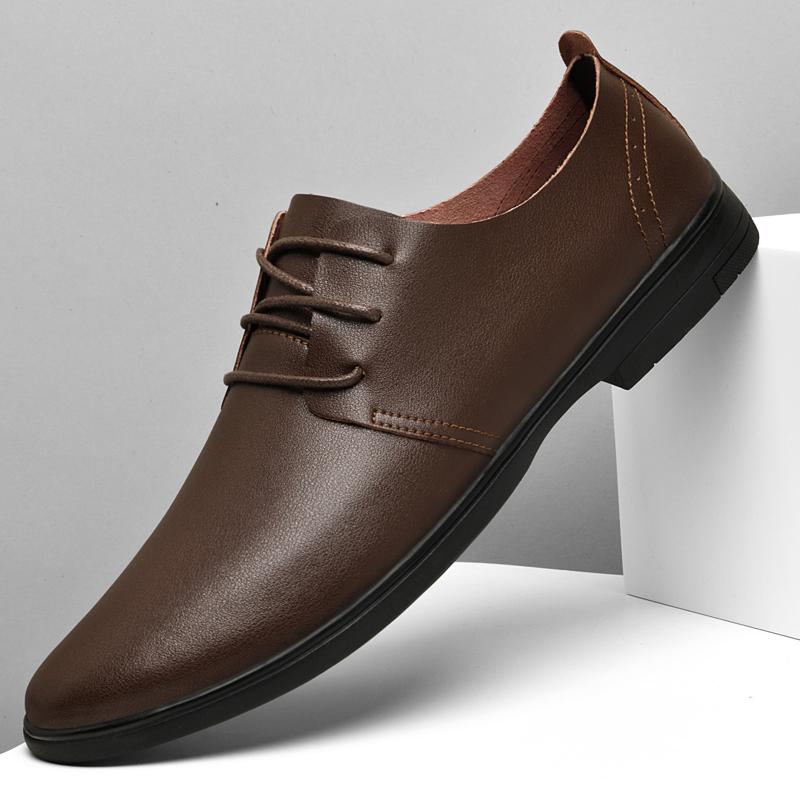 Genuine Leather Mens Oxford Shoes Comfortable Formal Dress Footwear Leisure Walk Casual Shoes Lace-Up Male Derby Shoes