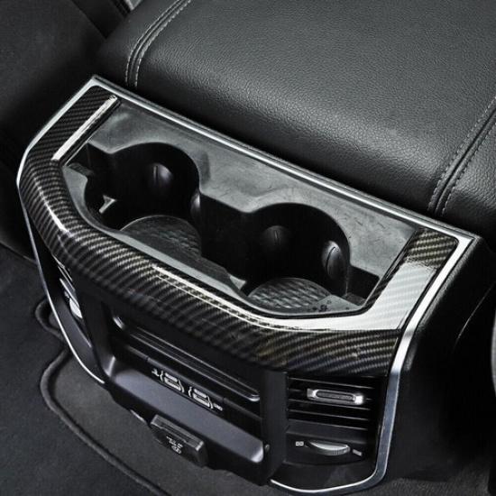 For 2019-2022 Dodge RAM 3500 Carbon Fiber Rear Cup Holder Panel Trim Cover Decor