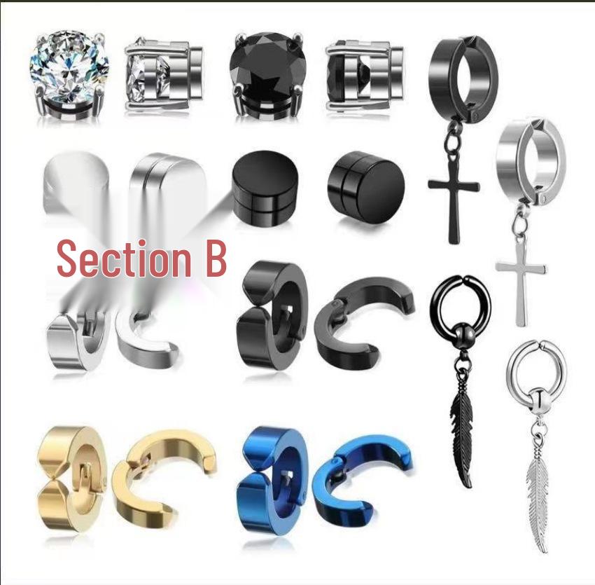 Set de Pendientes Magnéticos de Acero Inoxidable con Forma de Cruz y Circonita para Hombres y Mujeres