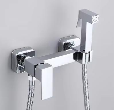 Toilet Bidet Attachment Brass Shower Tap Wall-Mounted Cold Hot Water Mixer Crane Rectangle Shower Sprayer Head Apartment