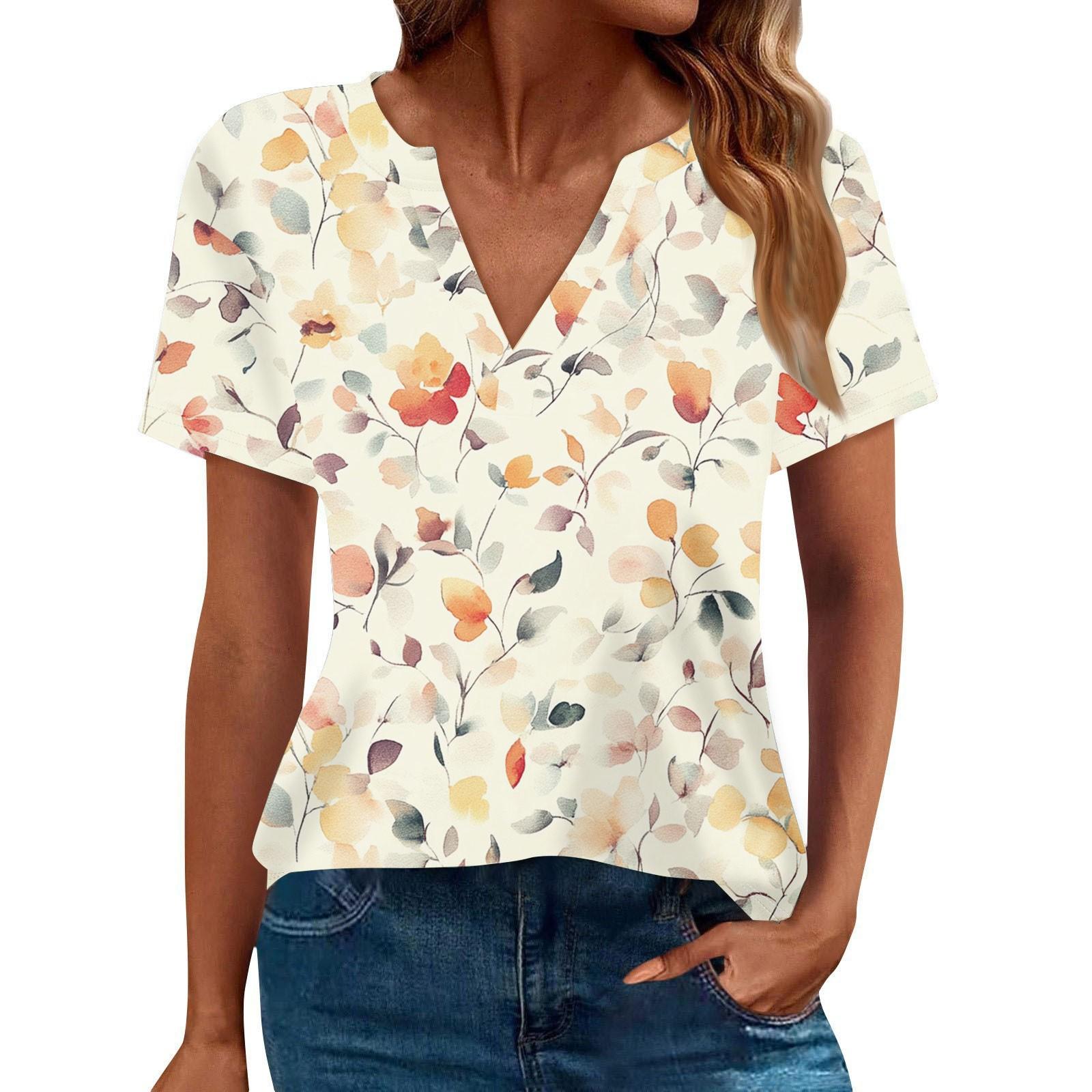 

Женская летняя мода повседневная футболка с коротким рукавом и V-образным вырезом XL жёлтый