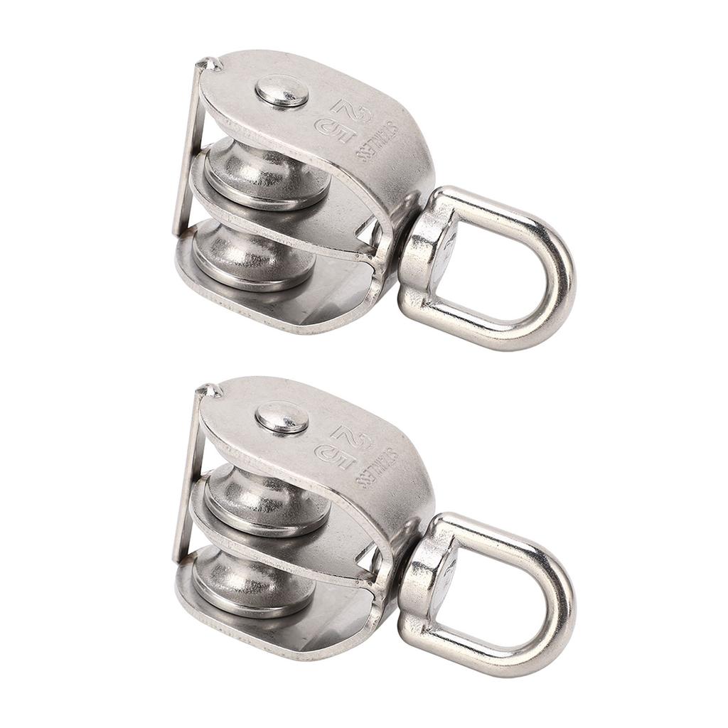 2Pcs Double Pulley Stainless Steel M25 Double Pulley Block 150kg Bearing Swivel Pulley Wheel Roller