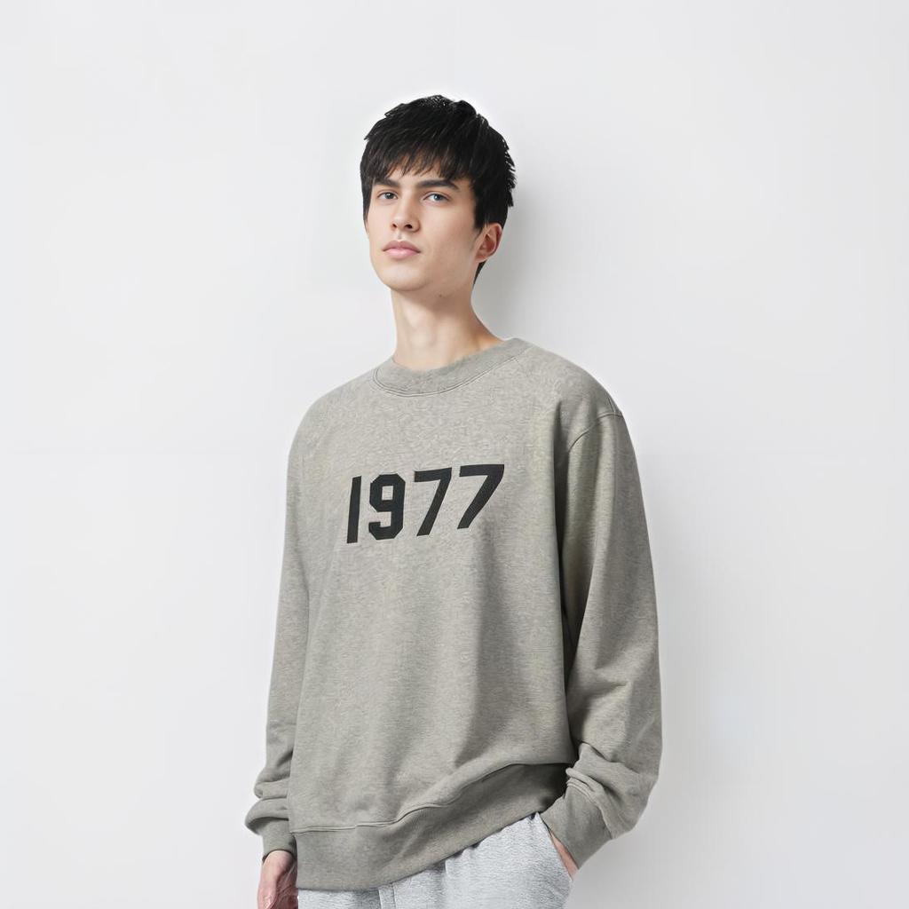 Fear of God Essentials 1977 Series SS22 Crewneck With Digital Logo Print Fleece Sweatshirt Unisex Tops Dark-Oatmeal FOG-SS22-389