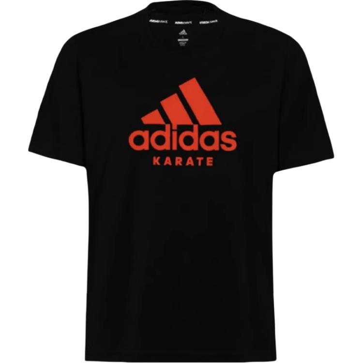 Мужские черные футболки Adidas с красным логотипом, с круглым вырезом, умеренного прямого кроя, ADICTKP-BR L