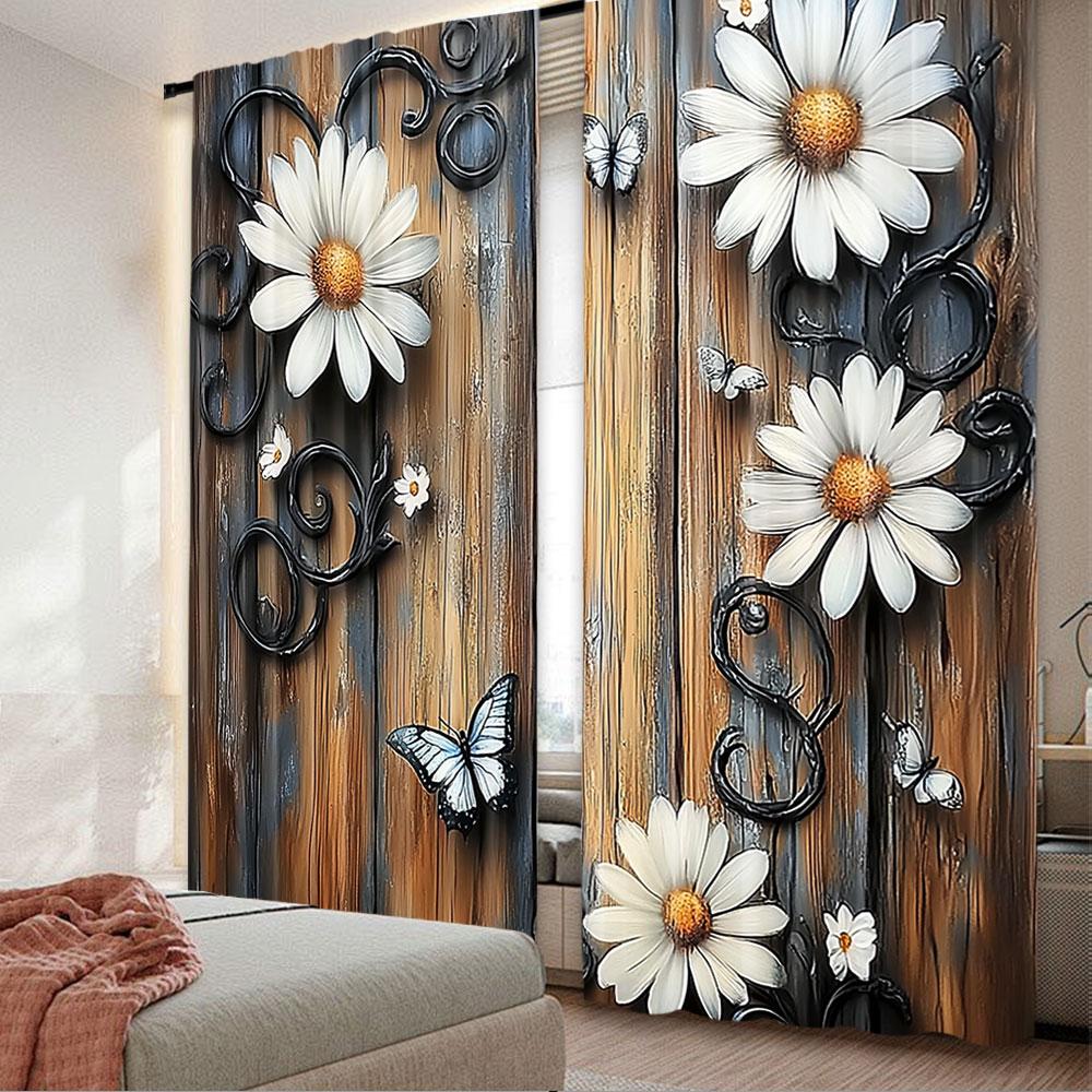 

2 шт. Винтажная штора с цветочным узором Элегантная белая штора с ромашками Подходит для спальни ванной комнаты гостиной столовой кабинета 29x65in(75x166cm)