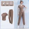 Women's Spring/Summer Yoga Suit Set - Short Sleeve Activewear for Outdoor Runs, Pilates, and Fitness Training