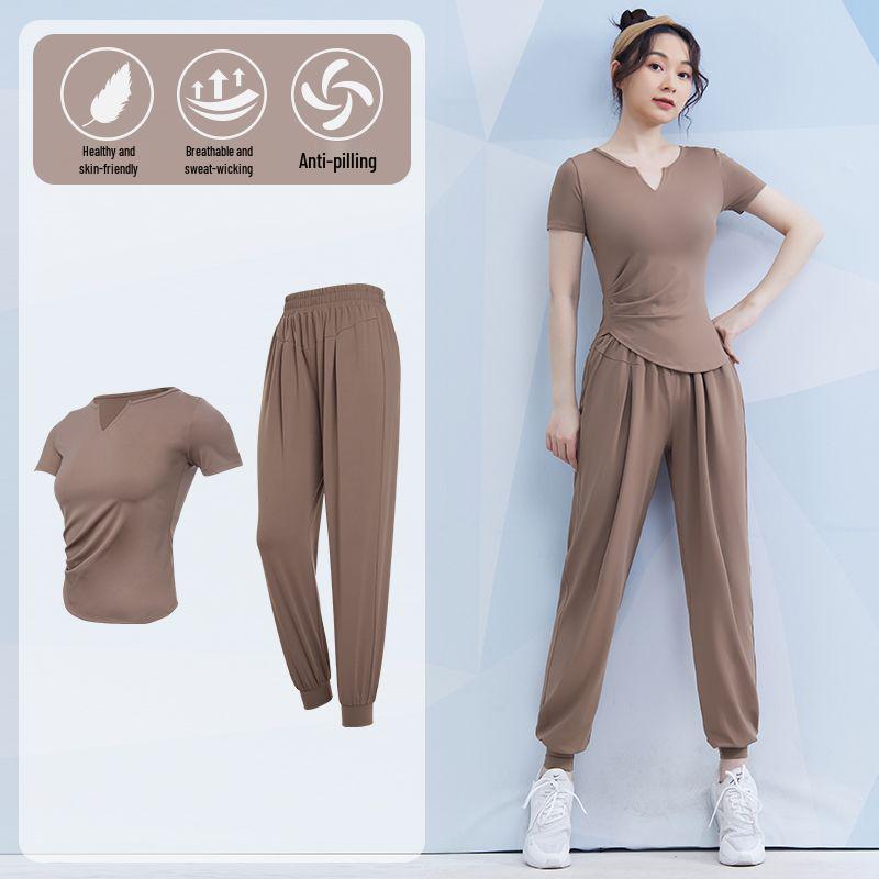 Women's Spring/Summer Yoga Suit Set - Short Sleeve Activewear for Outdoor Runs, Pilates, and Fitness Training