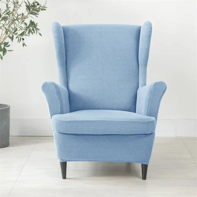 Solid Color Sloping King Back Chair Covers Elastic Polar Fleece Wing Chairs Cover with Seat Cushion Cover Furniture Protector