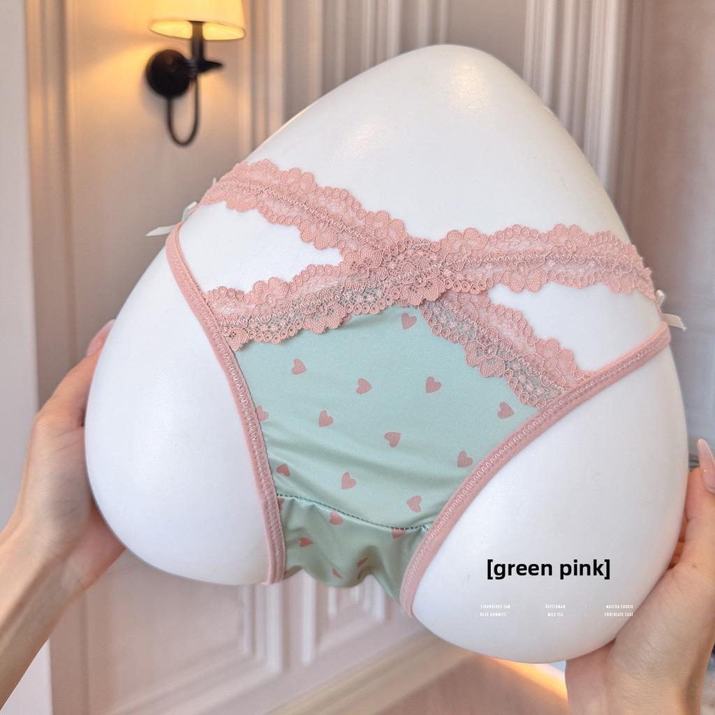 Lady Spring and Summer Sexy Leopard Print Mesh Lace Bow Satin Hollow Cross Thin Belt Briefs