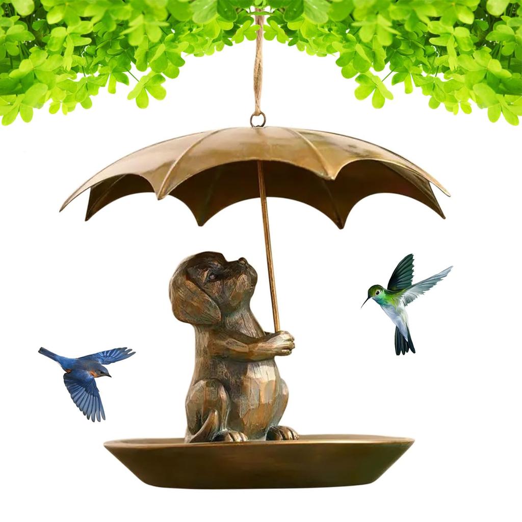 Animal Bird Feeder With Umbrella - Cute Squirrel//Dog Holding Umbrella Design Bird Feeder - Metal Feeders For Garden Yard Decor, For Birds Lovers