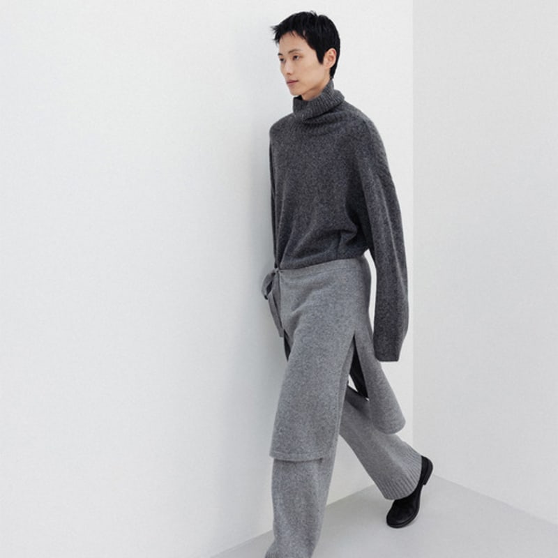 UMARMUNG COLLECTION Super Fine Merino Layering Wrap Skirt_Heather Grey