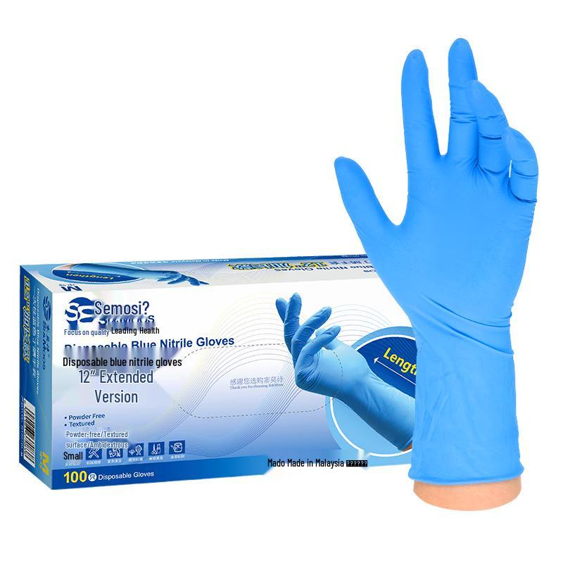 Semosi 12  Thick Blue Textured Nitrile Gloves - Disposable, Food Safe, Durable Protection Large