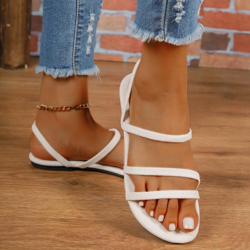Summer New Korean Style Sandals with Thin Strap, Low Heel and Square Heel Comfortable and Versatile Women's Sandals with Two Straps for Students