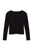 Women's Fashion Black Button Detailed Crew Neck Ribbed Flexible Regular Length Knitted Blouse