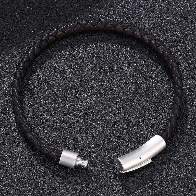 Mode Herren Lederarmband Edelstahlknopf Neutrale Accessoires Handgewebter Schmuck Geschenke