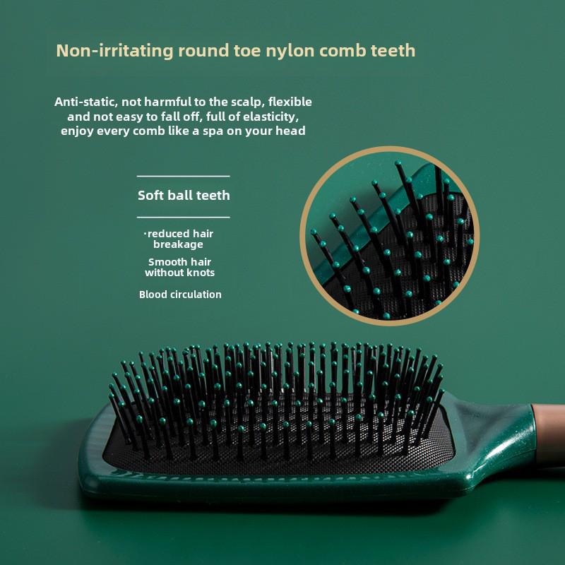 Dark Green Elastic Airbag Massage Comb: Negative Ion Straight & Curly Hair Beauty Tool for Women & Students