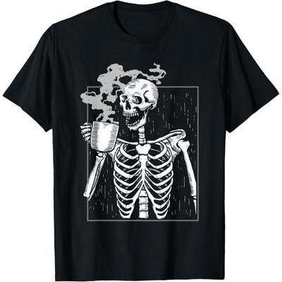 Funny Skeleton Drinking Coffee Caffeine Lover Coffee Brewer T-Shirt