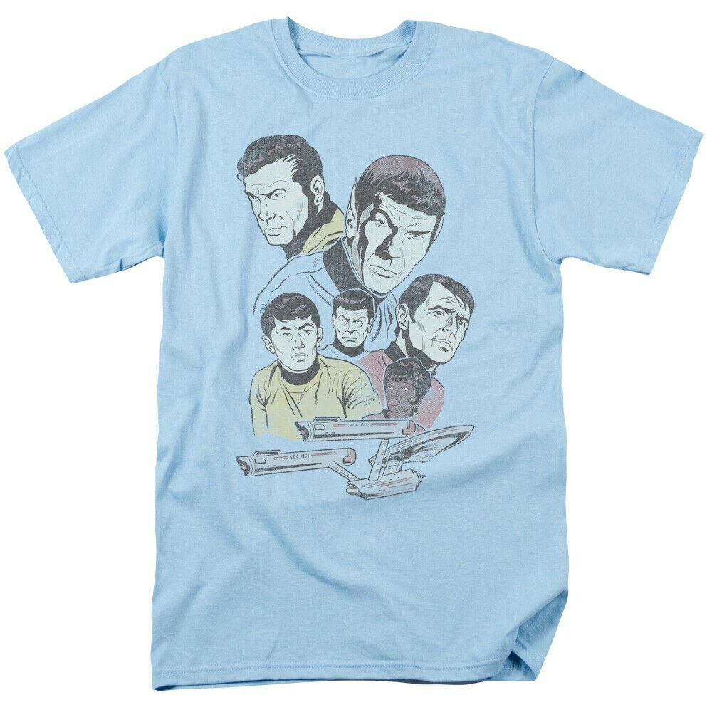 Star Trek Retro Crew T-shirt Licensed SciFi TV Classic Adult Tee New Light Blue L