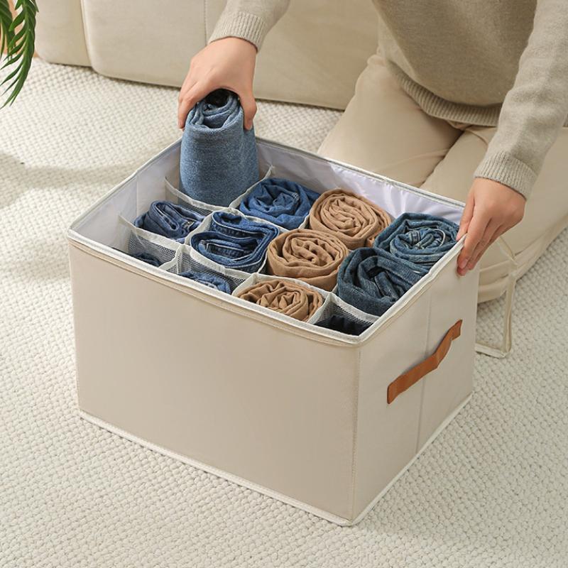 Foldable Fabric Shoe Storage Organizer 12 Grids Clear Lid Zipper Closure Easy Carry Handle for Space Saving Organization