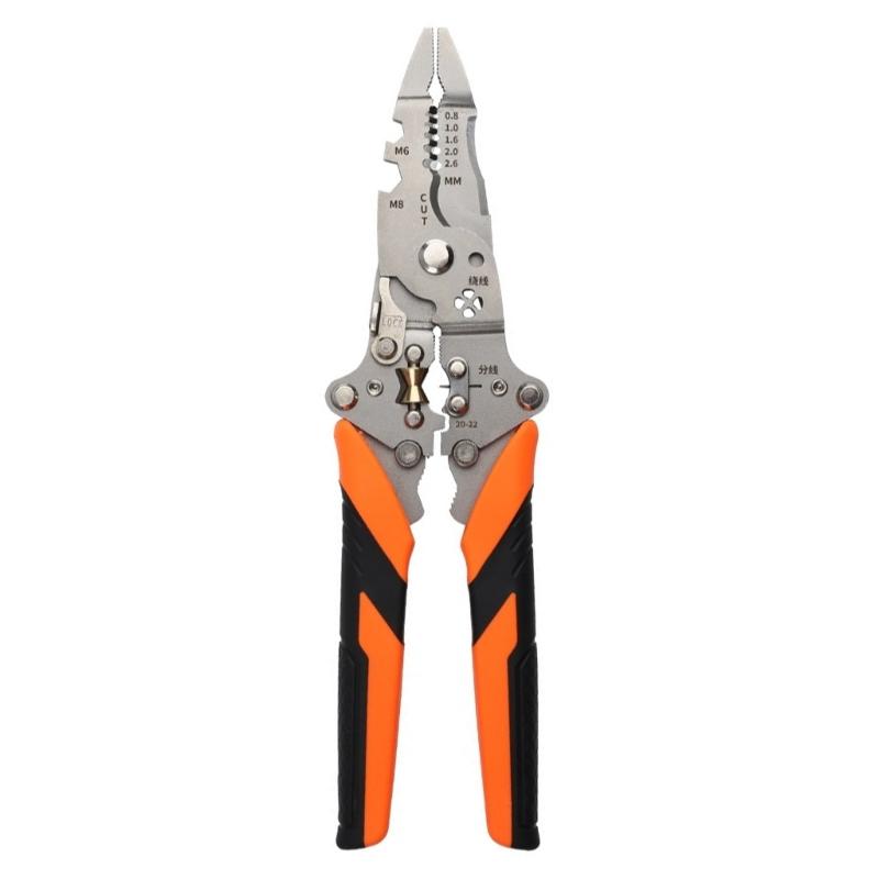 Wire Crimping and Cutting Pliers, Manual Stripper Tool with Grip Head, Fold Lock Storage and Controlled Handling for Repair Work Use