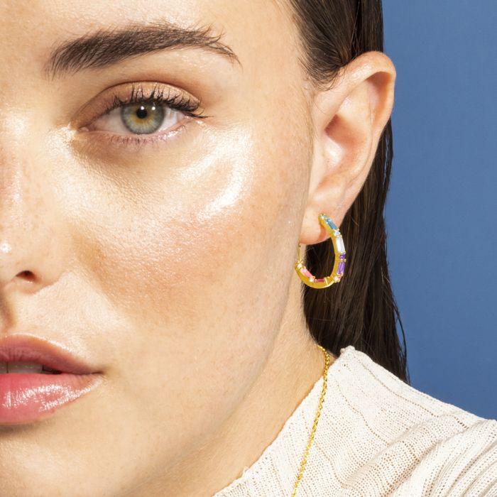 Boucles D'oreilles - Luxenter - Hinnar - Argent 925 - Zircone Multicolore - Or 18k