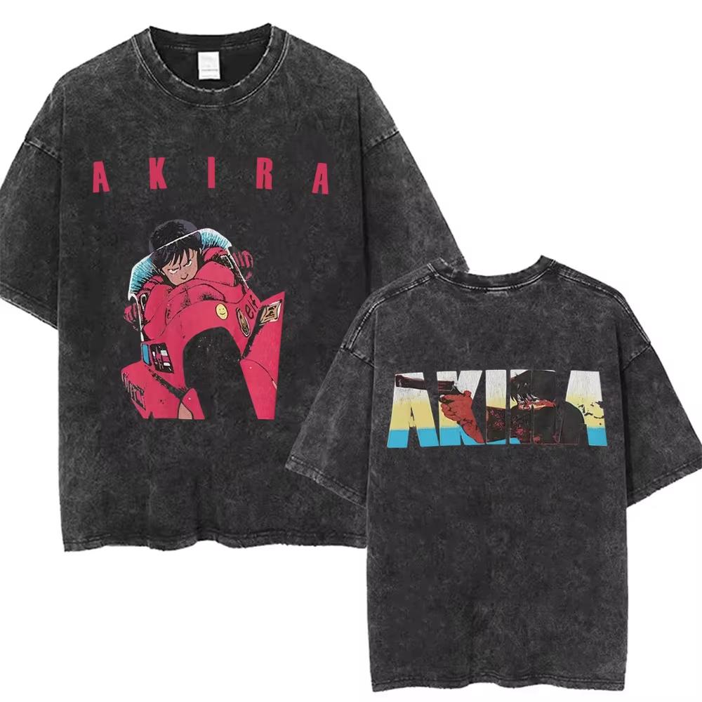 2026 Summer Fashion Trendy Tee Washed Retro Japanese Anime Akira Print Cotton Men Woment Tshirt Y2k Hip Hop Streetwear Tshirt