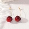 Elegant Vintage-Inspired Cherry Drop Earrings Long Stem, Resin Crafted with Golden Hook & Post, Cherry-Themed Design Versatile Jewelry