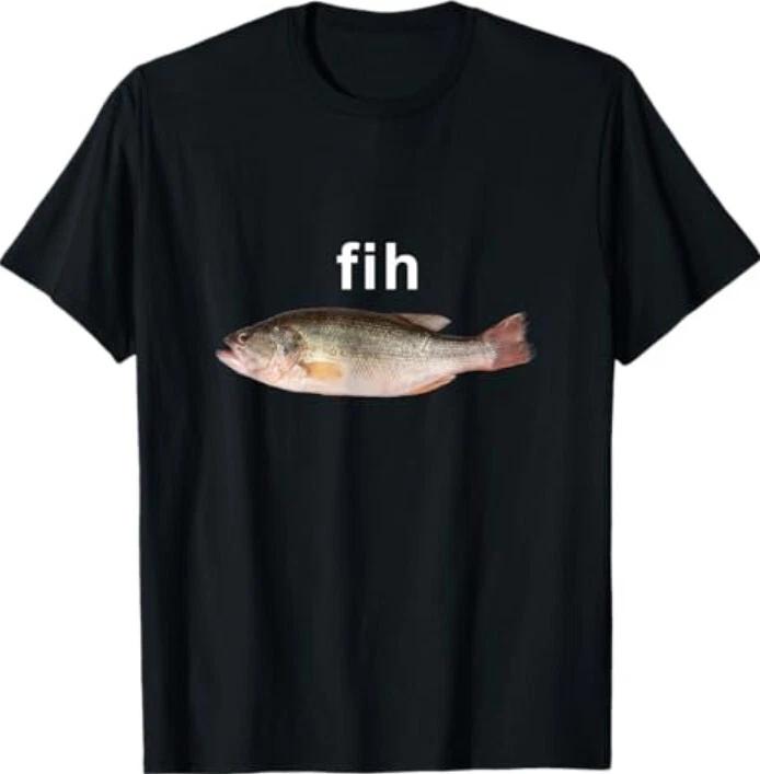“Fih” Funny Misspelled Fish Meme, Simple Humor T-Shirt L