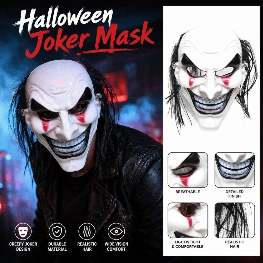 Smile Face Halloween Joker Mask Spooky Full Face Mask Easy To Wear Scary Clown Mask Haunted House