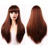 MISS WIG Women Long Straight Wig with Blunt Bangs Fashion Long Straight Synthetic Fiber Wigs for Women