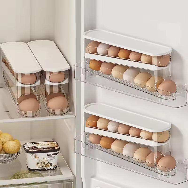 Egg Dispenser, Suitable for Refrigerator, Kitchen Storage Organizer, Countertop, Transparent Double Layer Egg Dispenser Holder