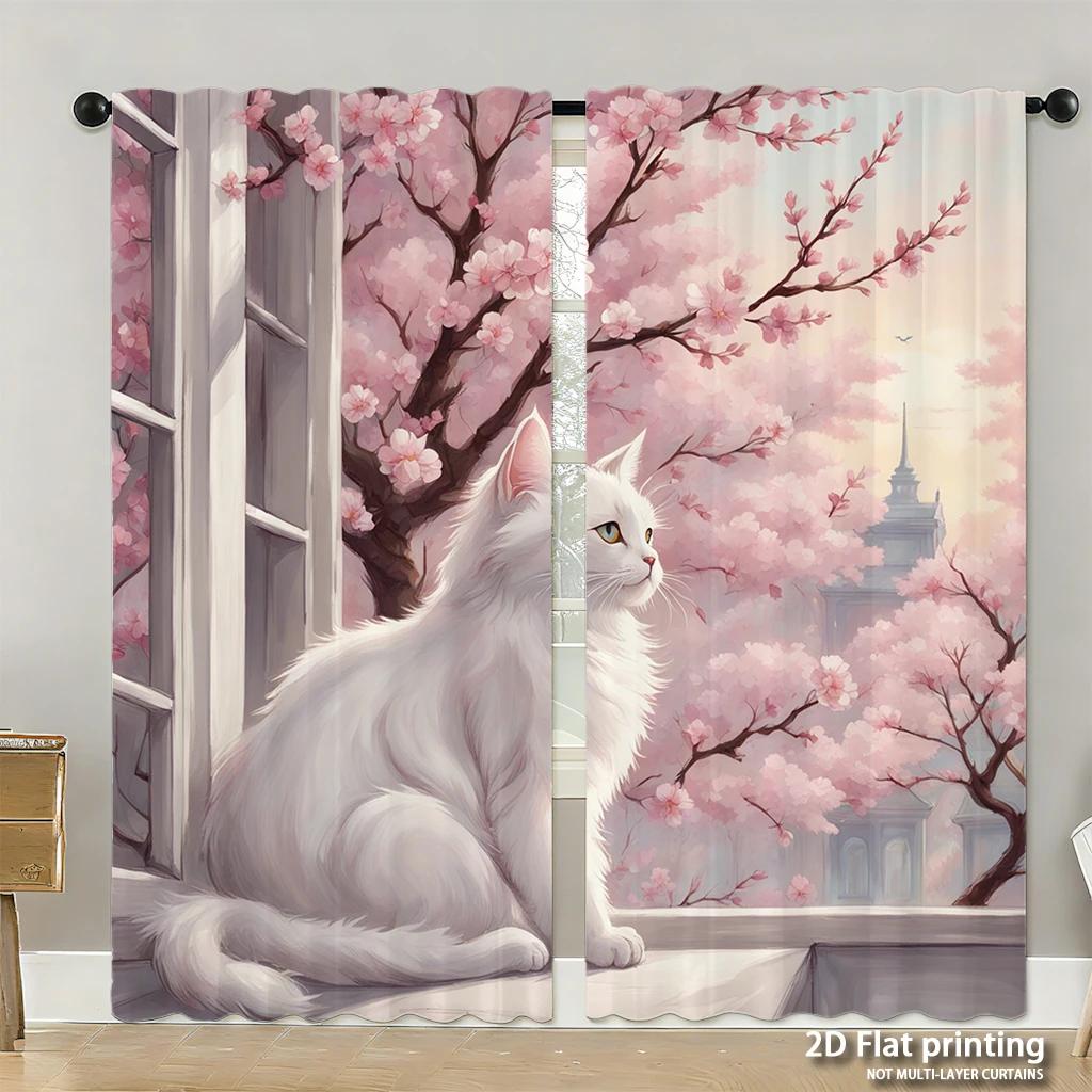Piece Set High Definition Digital Printed Curtainschristmas Pine Branches Red Green Plaid Flower Decorhome Decoration Style Curtain Made Of Polyester