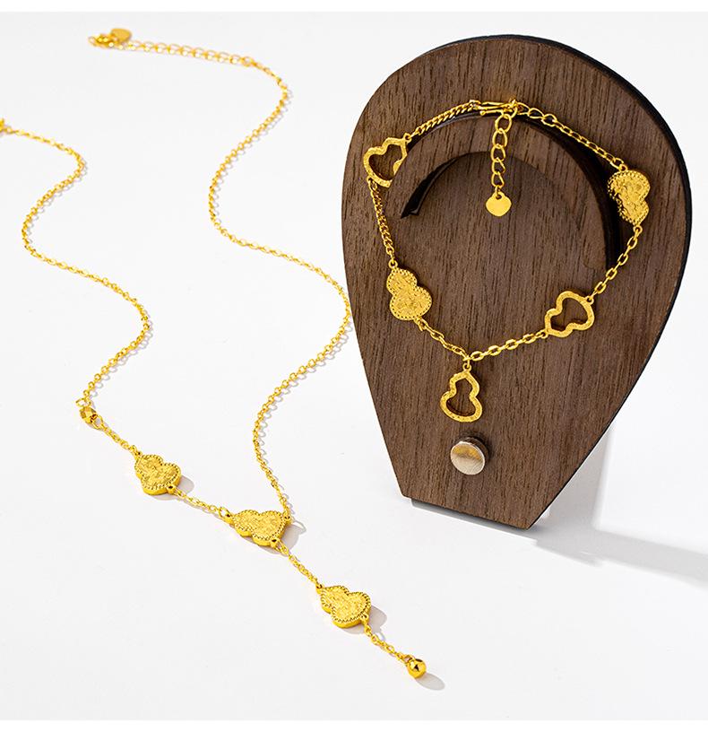 Vietnamese Sand Gold Bracelet & Crushed Ice Gourd Tassel Necklace Set - Ethnic Style Women's High-End Imitation Gold Jewelry