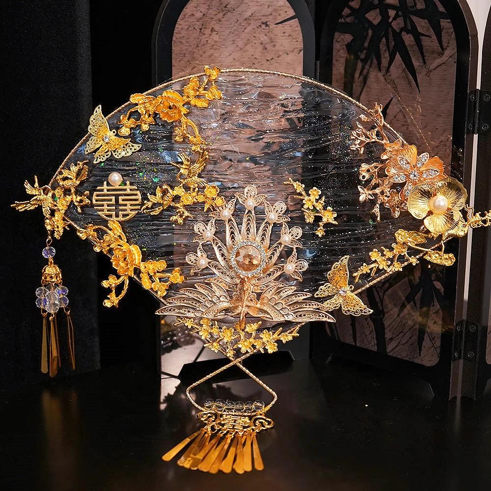 Original Handmade Red Xiuhe Wedding Fan for Bride - Ancient Style Bridal Accessory.