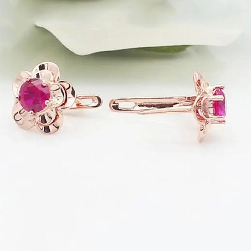 Purple Gold Inlaid Redstone Plated Rose Gold Flower Earrings Simple Luxury Temperament Design Ear Buckle