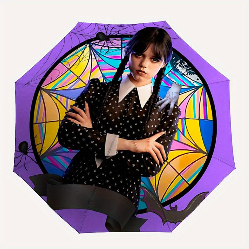 

Wednesday Automatic Umbrella - Foldable with 8 Iron Ribs, Portable for Outdoor, Gift, Outdoor Umbrell, Playful Accessory, Durable High Quali