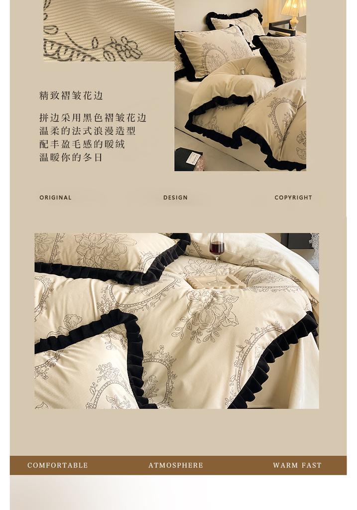 Sleep Grid Light French Hepburn Wind Corduroy Milk Velvet Four Piece Set