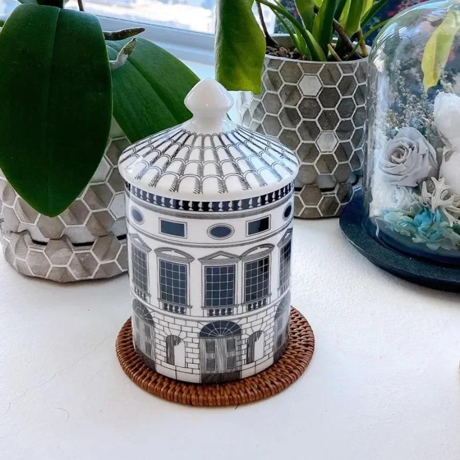 Creative Creative Black And White Architectural Art Ceramic Jar Candle Bottle Home Decor Jewelry Cosmetics Storage Jar Best Gift
