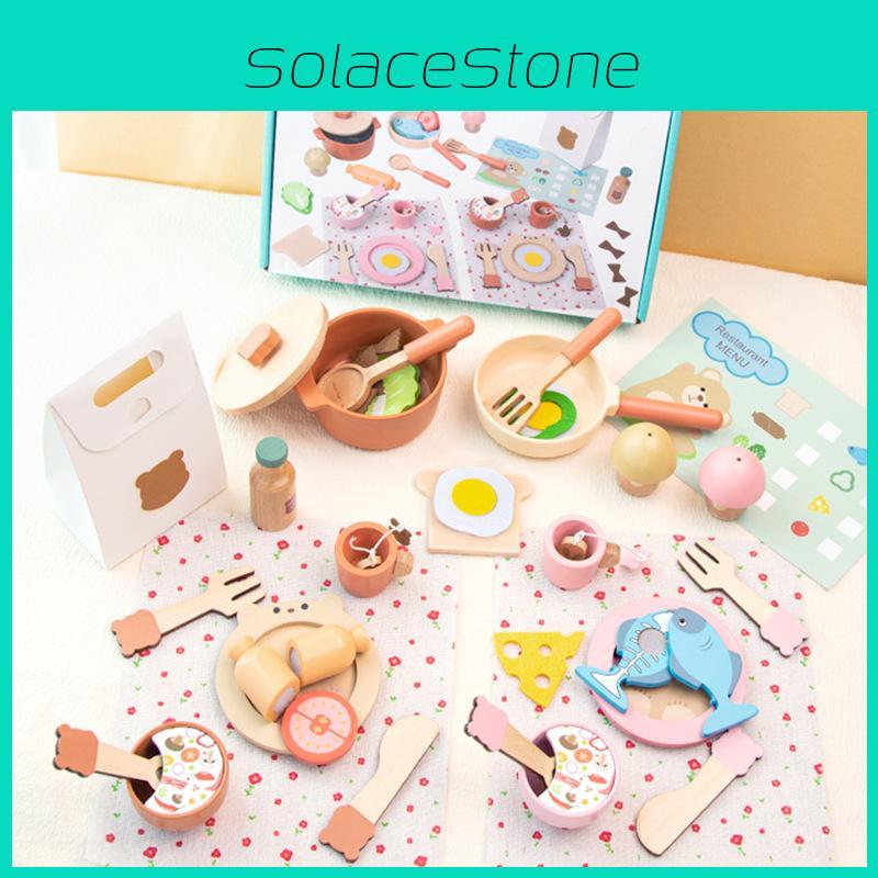 Wooden Kids Pretend Play Kitchen Set With Bear Cooking Toys For Girls And Babies