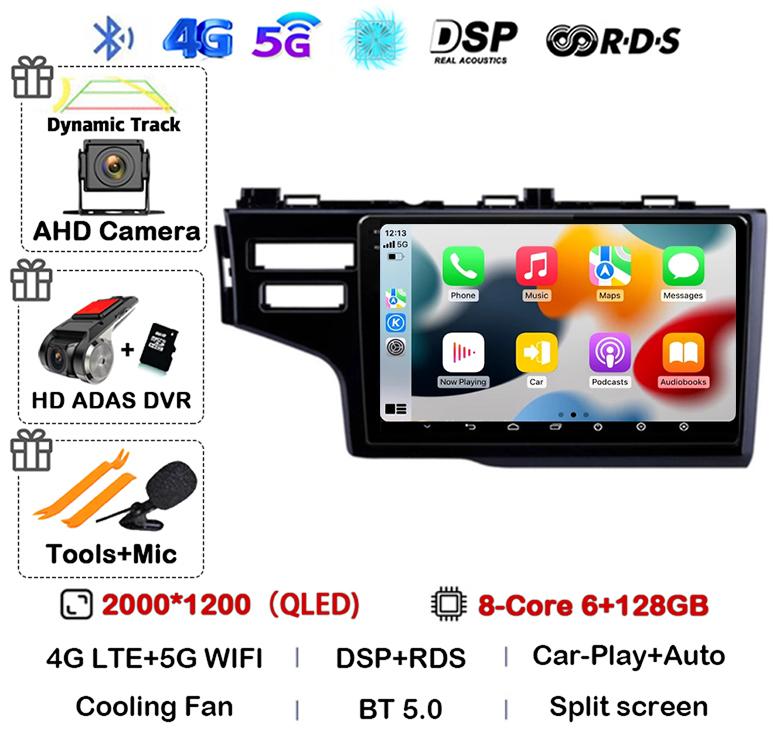 Android 14 Carplay Auto For Honda Jazz 3 2015-2020 Fit 3 GP GK 2013-2020 LHD Car Radio Multimedia Player Stereo GPS Head Unit 4G